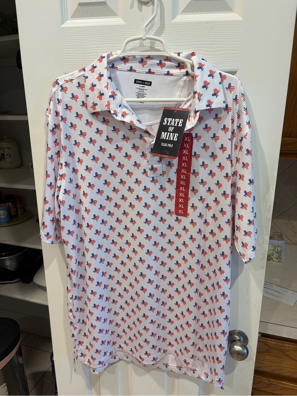 State of Mind White Polo with Red & Blue Flag Motif